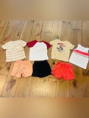 Kids Summer Tee & Short Mix - Peach, Red, Black, Cream, White